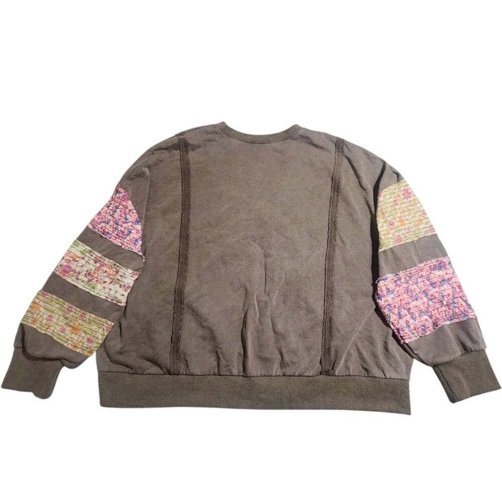 Easel Large Mineral Wash Patchwork Sleeve Sweatshirt Boho Oversized Pullover - Picture 3 of 11